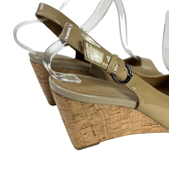 GERRY WEBER Genuine Leather Open Peep Toe Slingback Cork Wedge Shoes Sandals 38 - Picture 5 of 16